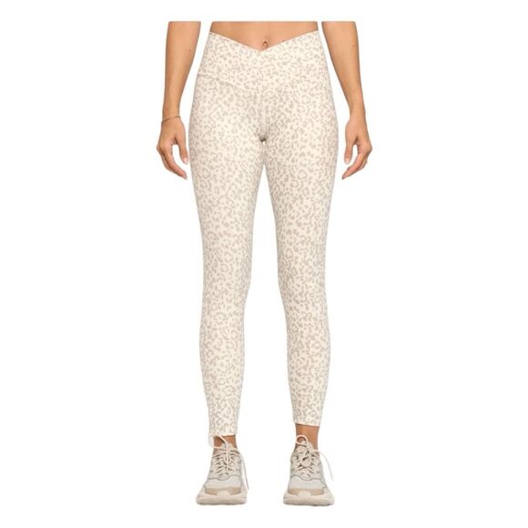 EVCR Tate Crossover Leggings Snow Taupe Leopard Print Hi-Rise Cropped S - Picture 1 of 6